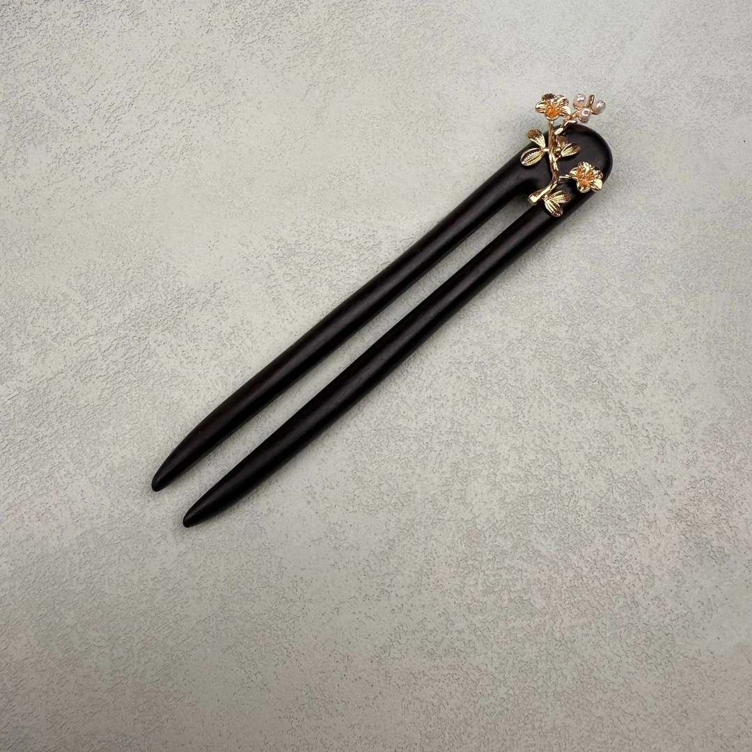 13厘米原创新中式发簪古风汉服旗袍黑檀木盘发簪子U簪气质女