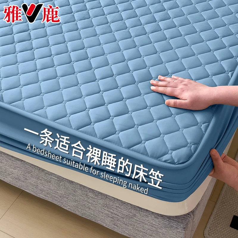 V/雅鹿亲肤夹棉床笠罩防滑床罩全包加厚床垫保护罩套纯色四季新款