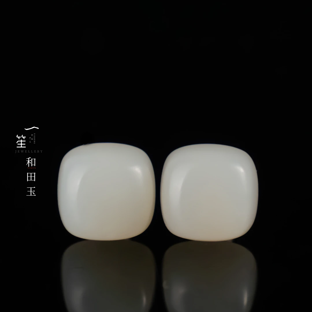 【一笙珠宝】天然和田玉白玉方糖耳钉 YS23089