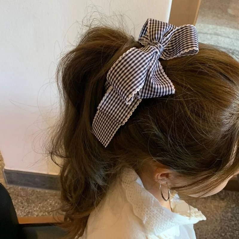 甜美香蕉夹发夹格子马尾女高后脑勺蝴蝶结发夹盘发女