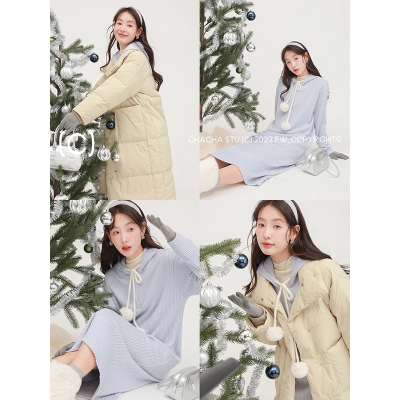 CHACHASTU 白鸭绒立领羽绒服女冬2024新款中长款面包服外套ZRS580