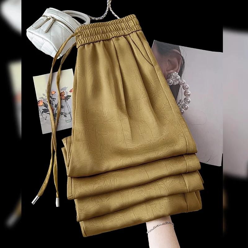 拉夏贝尔阔腿直筒裤2025新款纯色薄款夏季休闲裤高腰百搭宽松女裤