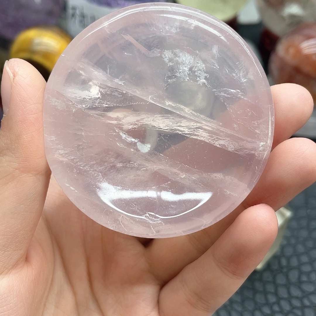 发晶未镶嵌珠宝半成品41粉晶盘直径卡6mm