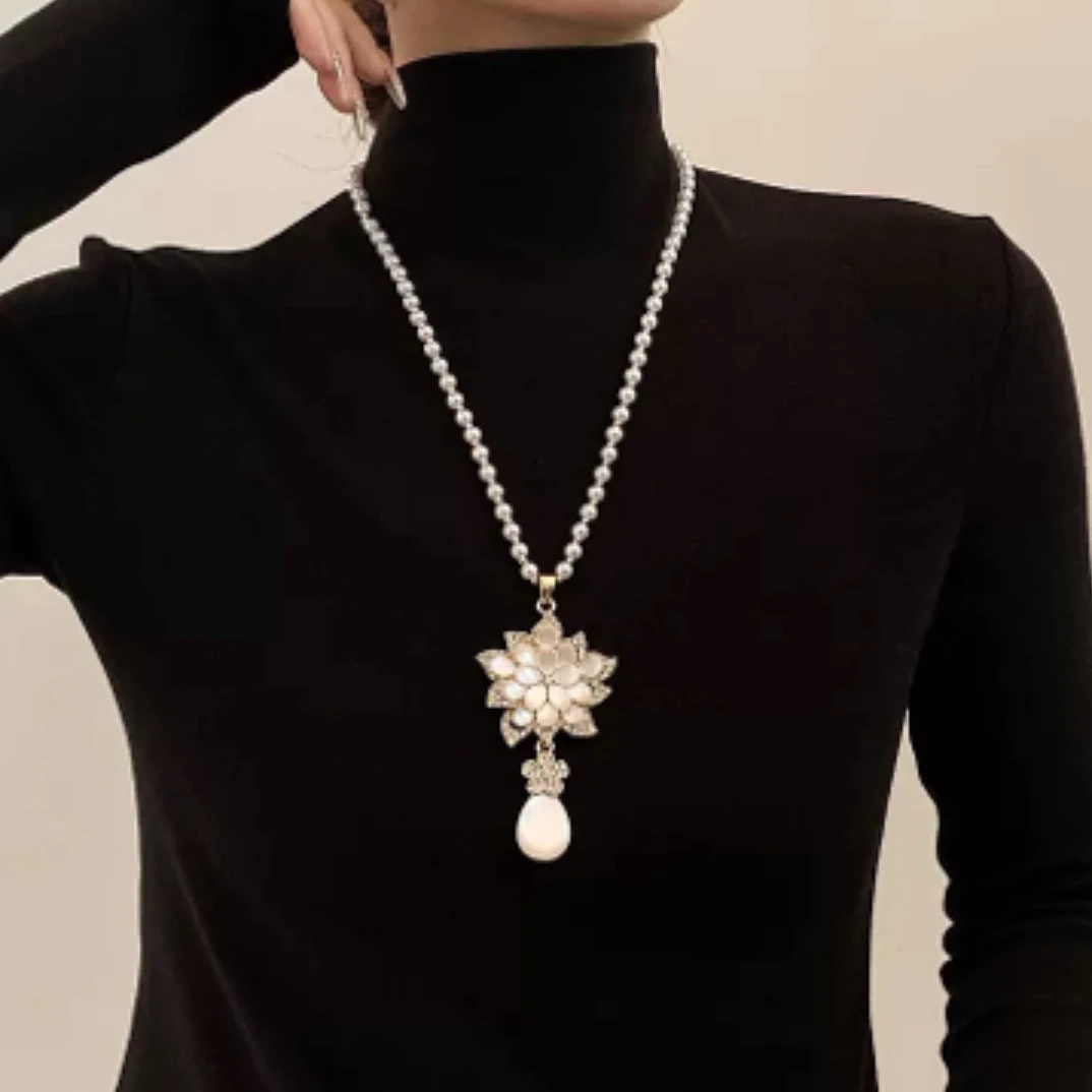 铜合金合金亚克力项链 原创设计中国风合金女长款花开富贵m279