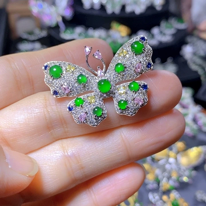 翡翠戒指银S925镶嵌天然翡翠