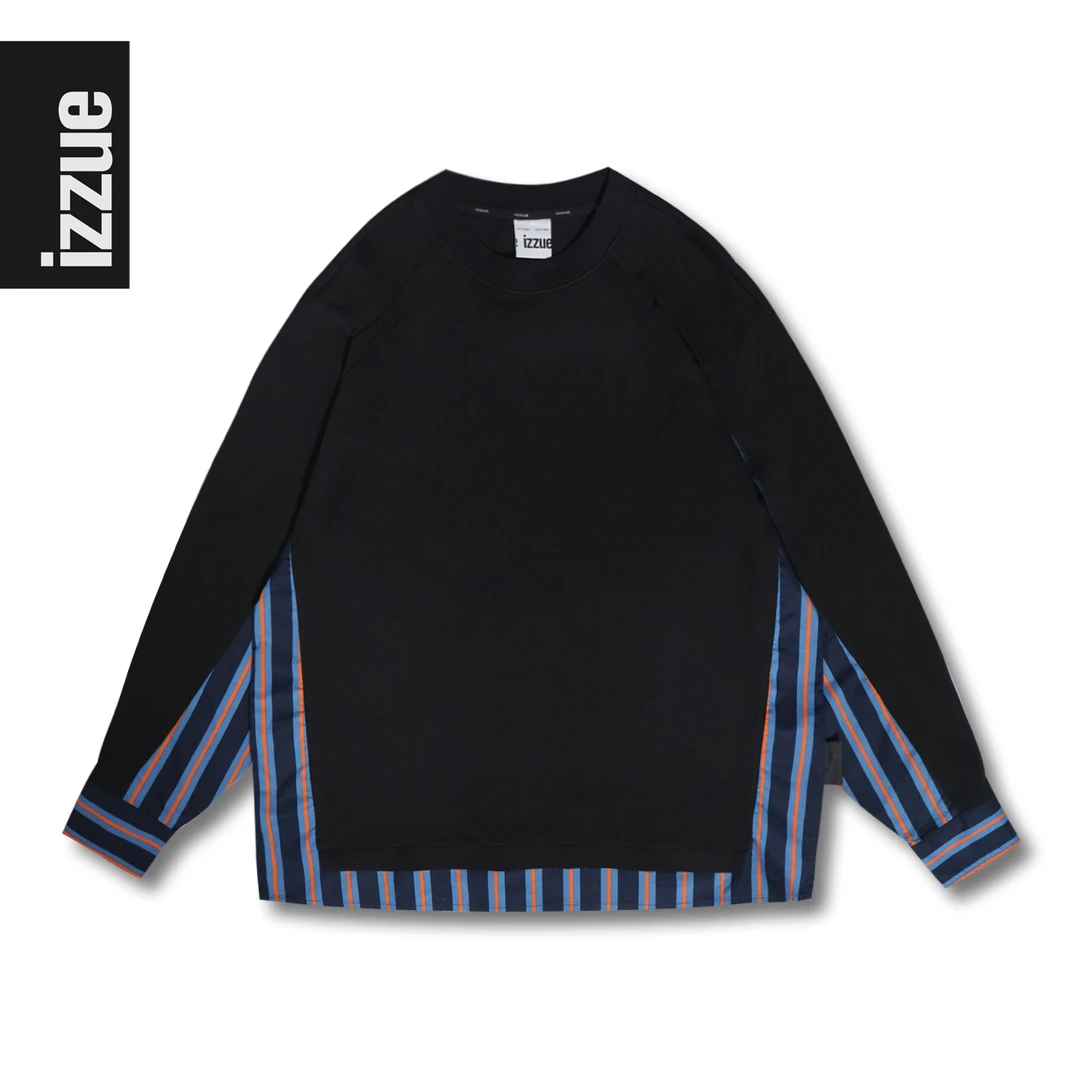 i.tizzue【拼接解构长T】秋季长袖新款百搭圆领拼接宽松卫衣极简风