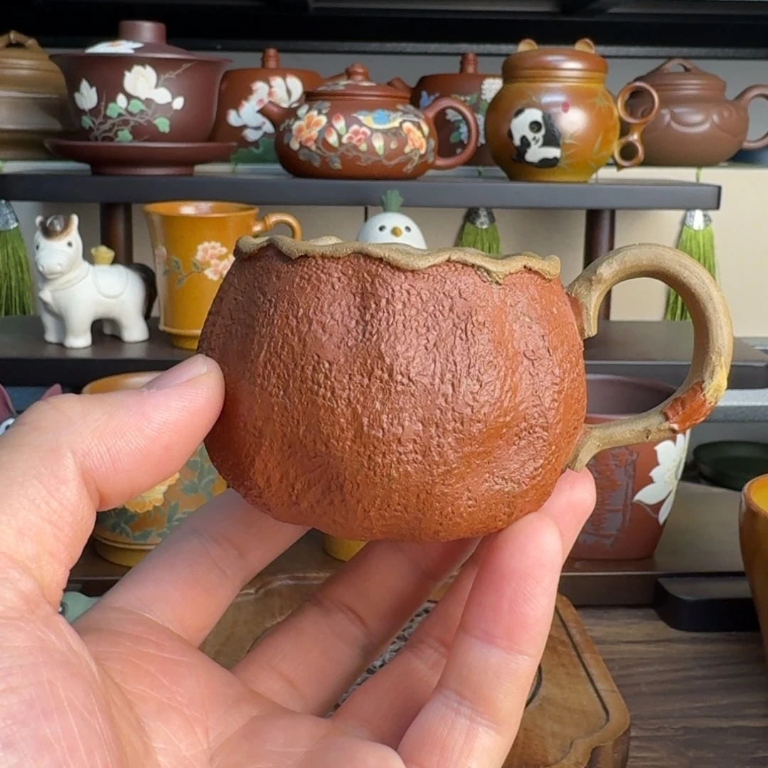 紫砂茶杯柑橘手把杯120ml