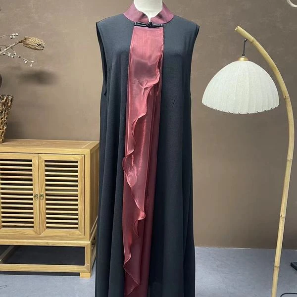 【精选】L24042-2新款拼纱盘扣设计师款时尚旗袍