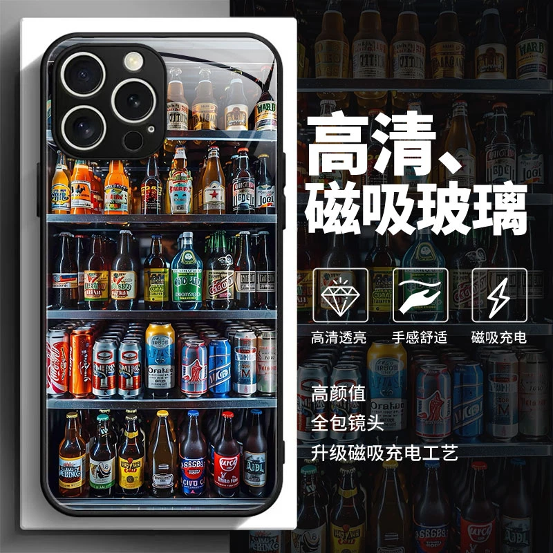 迷你汽水适用于苹果17promax华为oppo小米vivo磁吸金属玻璃手机壳