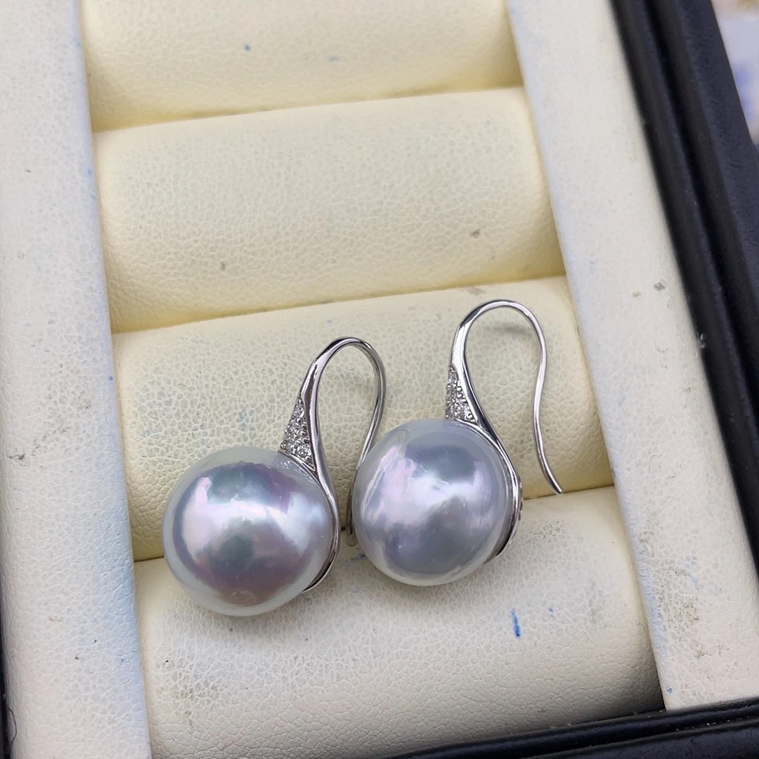 定制海水珍珠银S925镶嵌耳饰