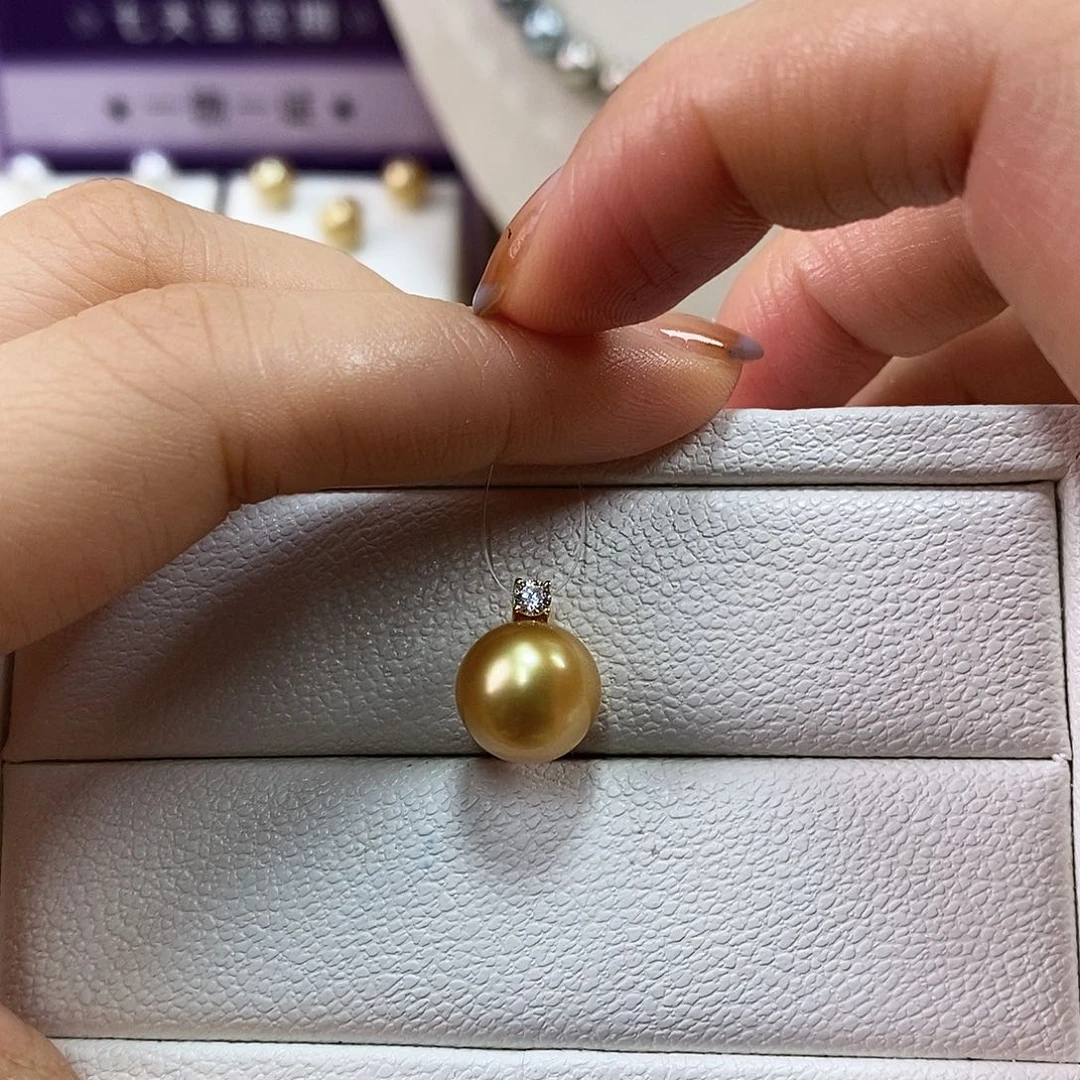 海水珍珠18K金镶嵌吊坠(不含链)11m南洋金珠吊坠（微瑕）