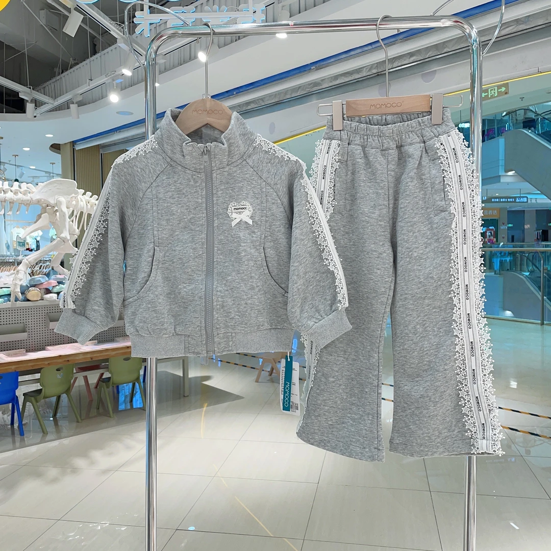 MOMOCO秋季女童休闲甜美洋气蕾丝花边两件套套装77780580001