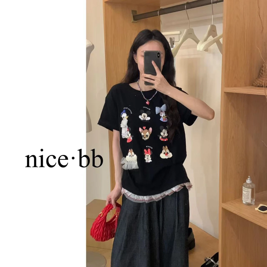 卡通米奇立体蝴蝶结韩系ins风短袖T恤