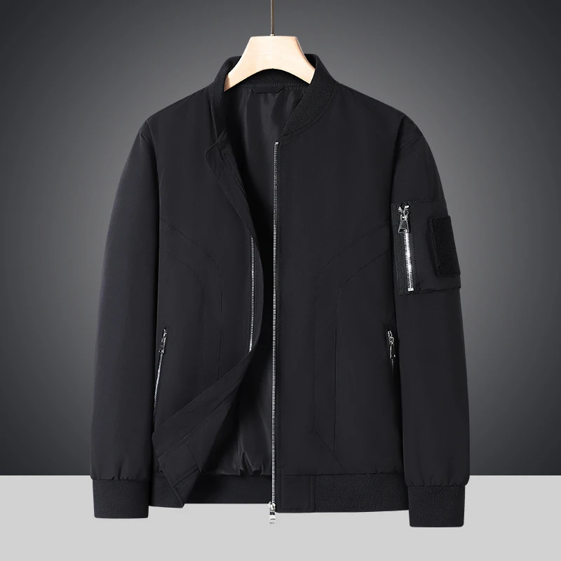 夹克男春秋季新款休闲运动外套男宽松棒球领纯色薄款潮流百搭上衣