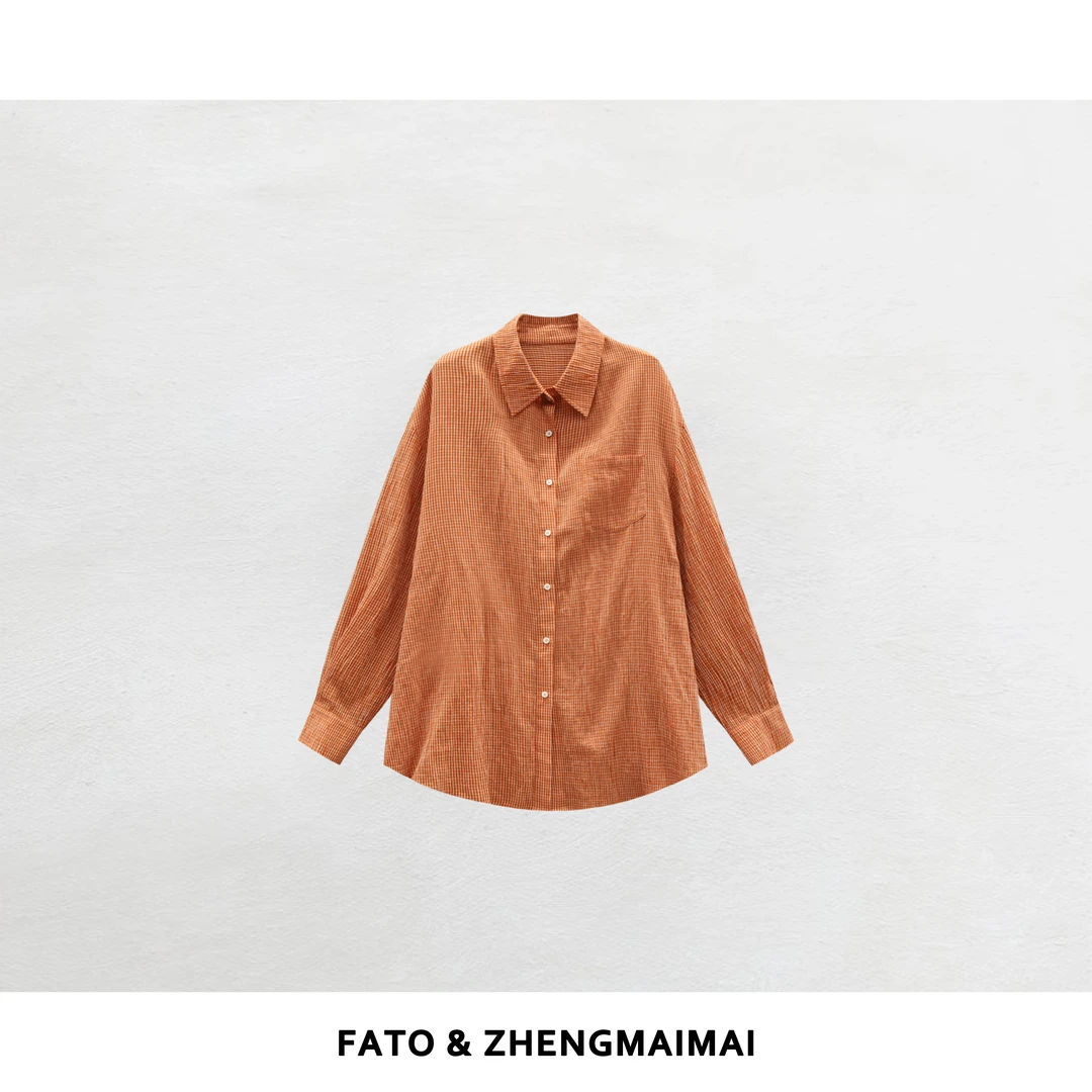 【郑买买】落日格调 新款纯棉亮色出片质感百搭格纹衬衫 YZ50730C1