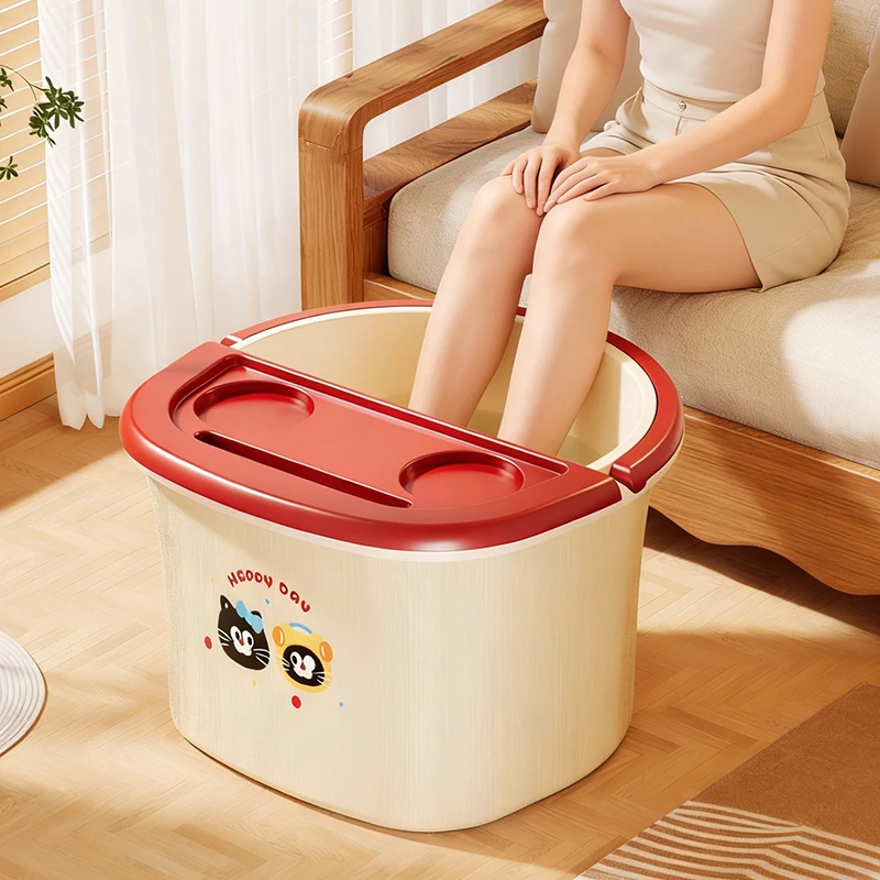 【双层加厚】泡脚桶带盖吉祥红高深桶足浴盆足浴桶洗脚桶家用泡脚盆