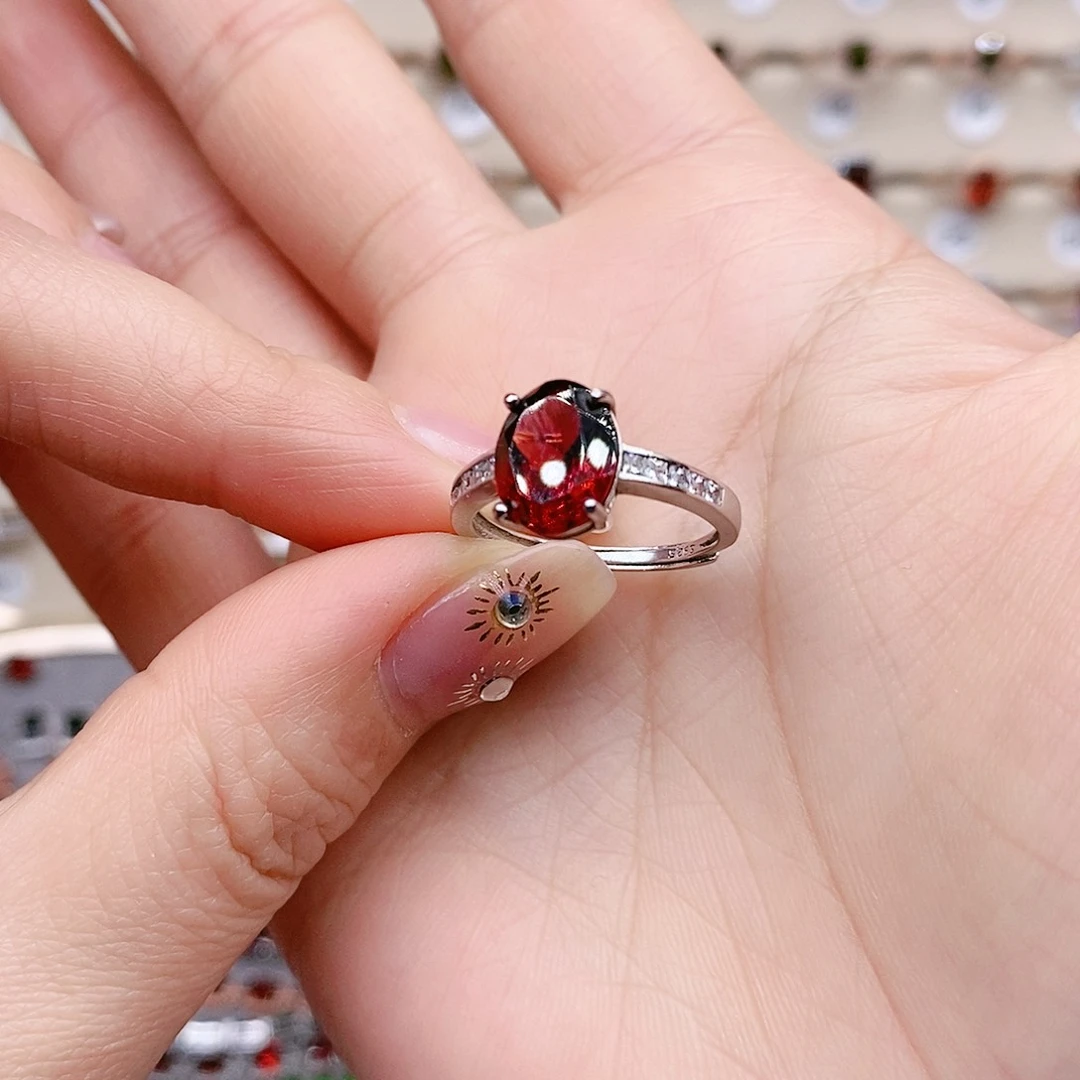 石榴石戒指银S925镶嵌戒指