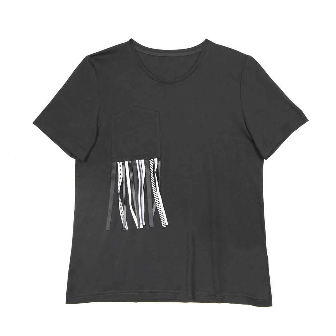 LUDICO黑白纯棉T恤口袋须须011180