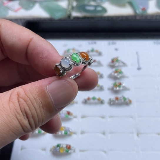 勇***游翡翠戒指银S925镶嵌戒指