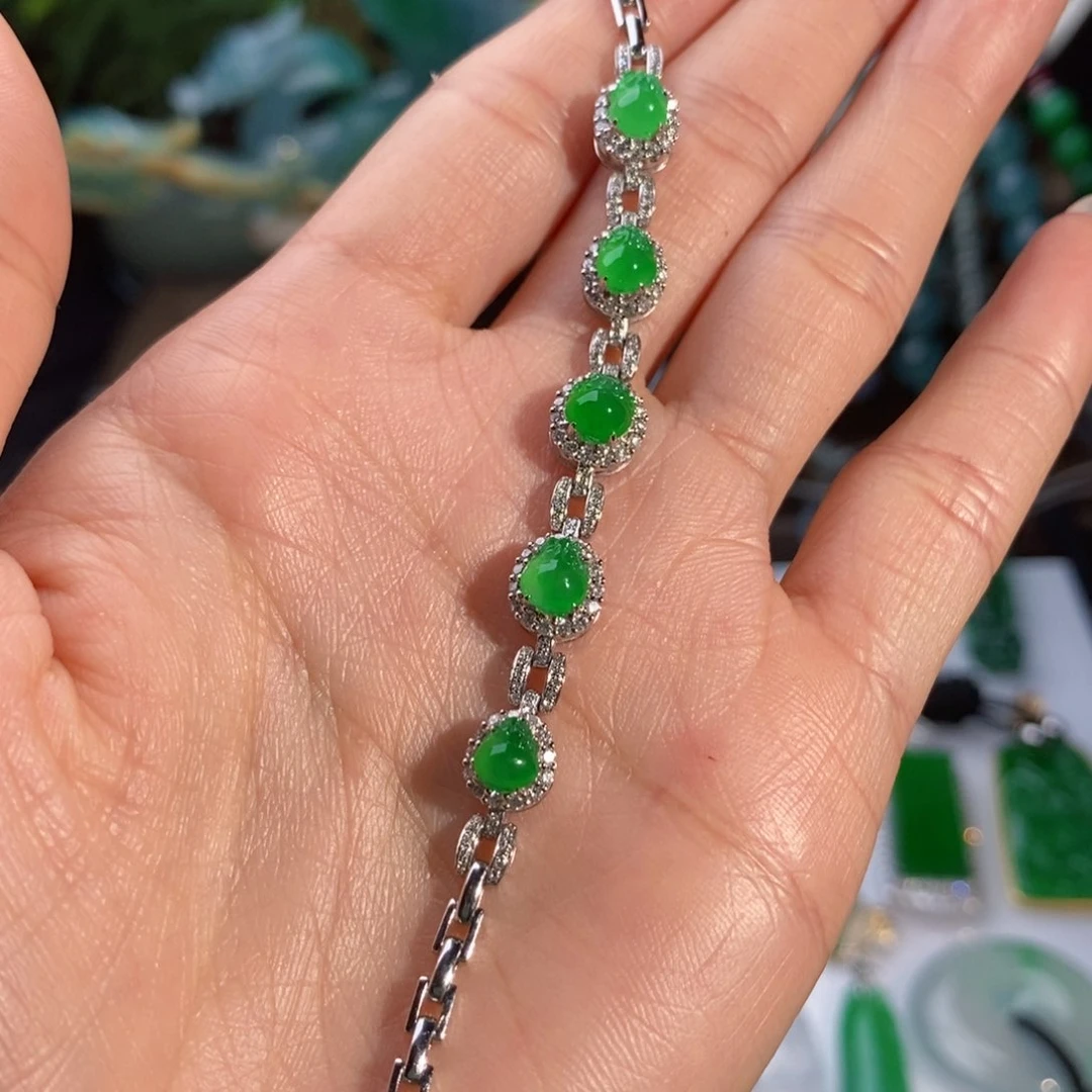 翡翠手链18K金镶嵌冰绿小金蟾手链