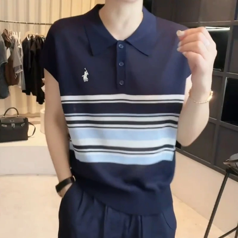 夏款翻领设计感时尚百搭短袖显瘦针织上衣LK2505198