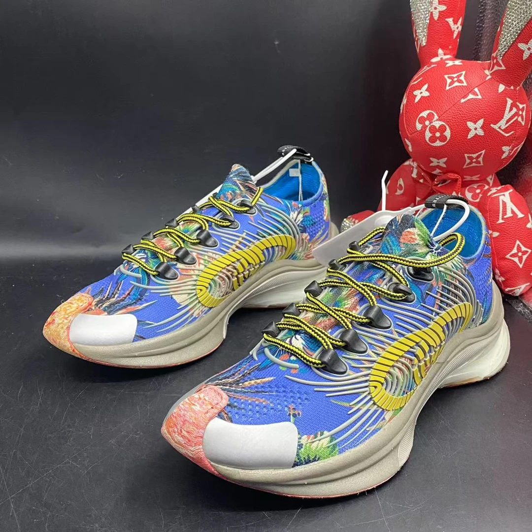 95新 GUCCI/古驰 蓝色花卉网面运动鞋39.5欧码ddm1628