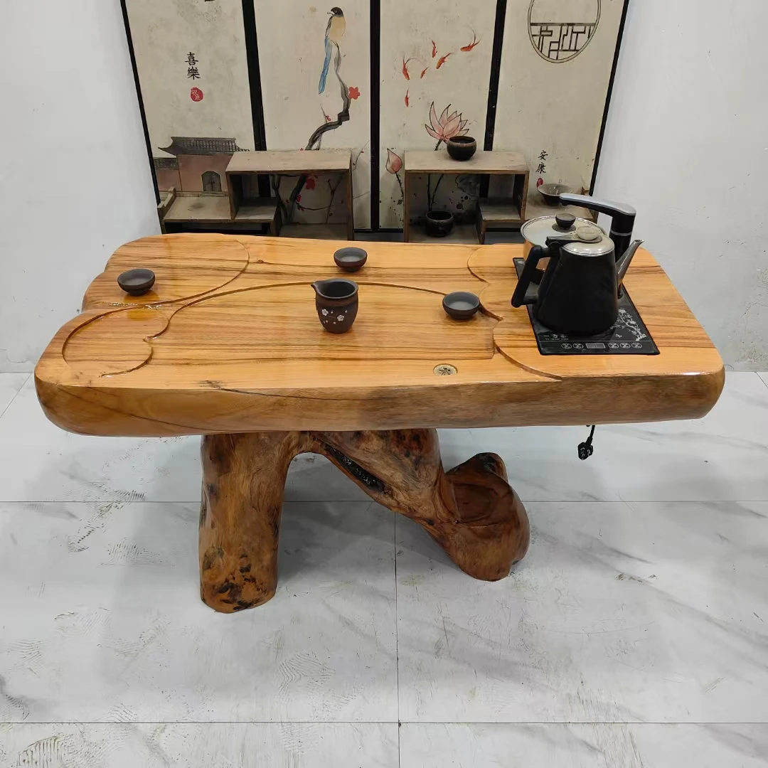 R289香樟木根雕茶台，阳台客厅家用茶几，步步高升117-60-68厘米