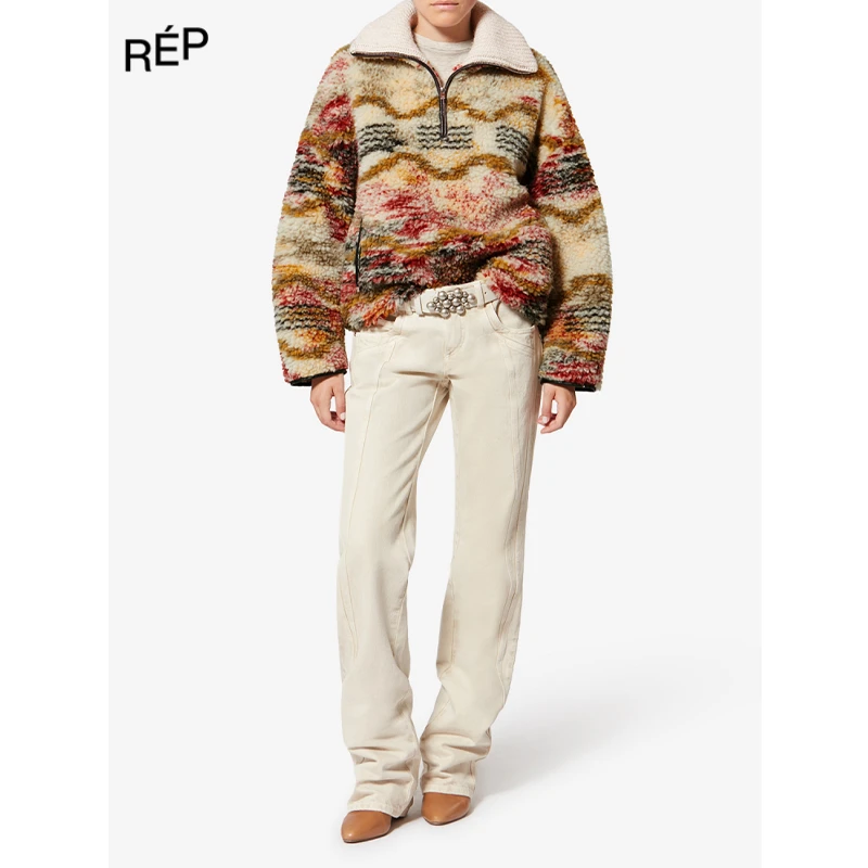 REP-ISABEL MARANT设计师品牌印花翻领毛毛半拉链上衣 26PS早春