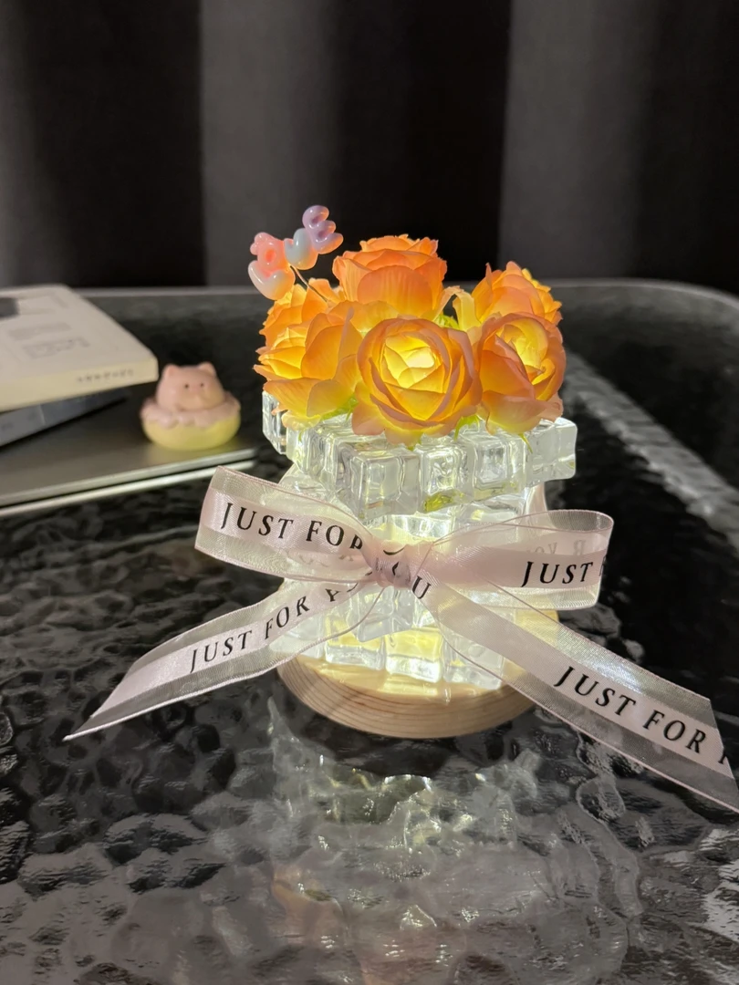 【创意礼物】手工diy玫瑰花冰块小夜灯创意材料包送女朋友闺蜜