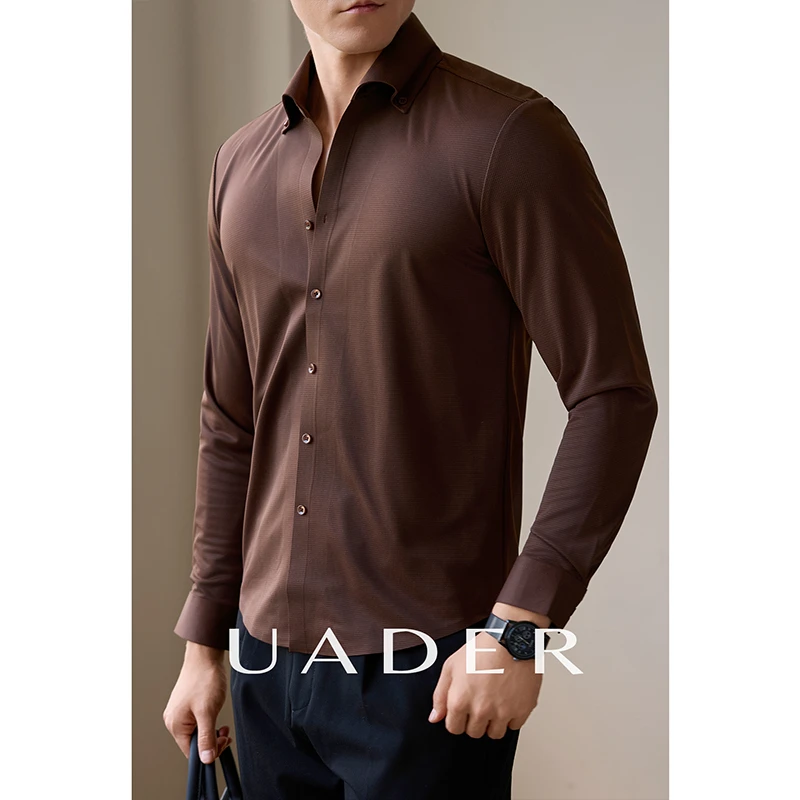 UADER意式老钱风商务抗皱衬衫男士长袖修身秋季休闲通勤微弹衬衣