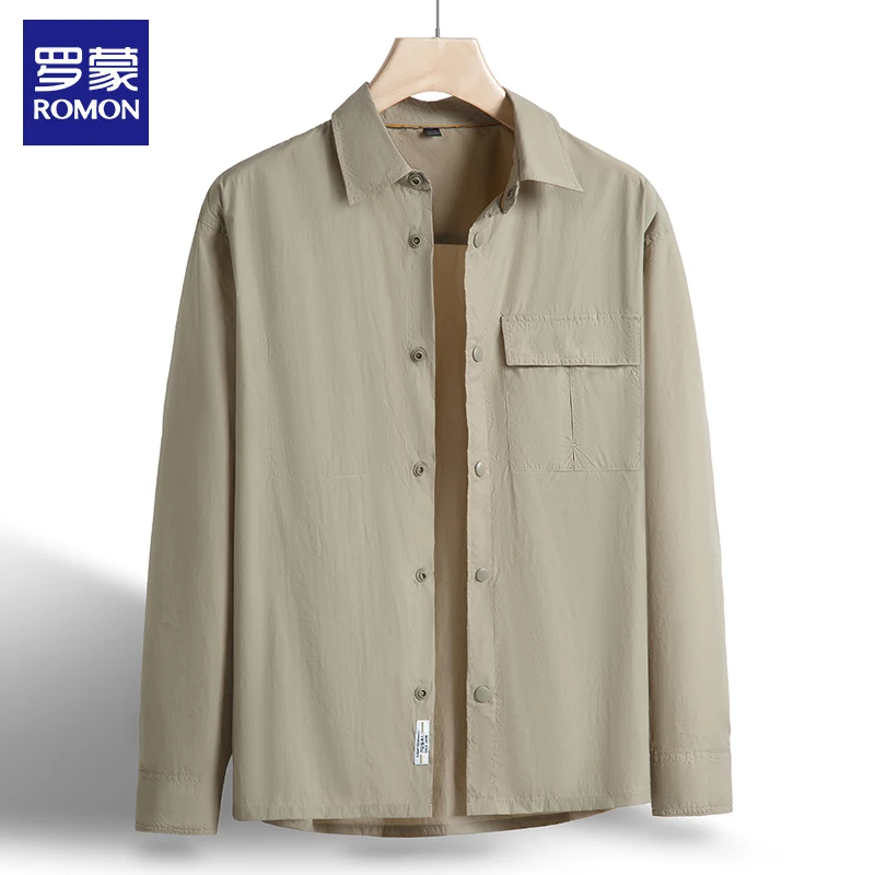 罗蒙新款美式工装长袖衬衫男士中青年大码衬衣外套春秋季休闲夹克