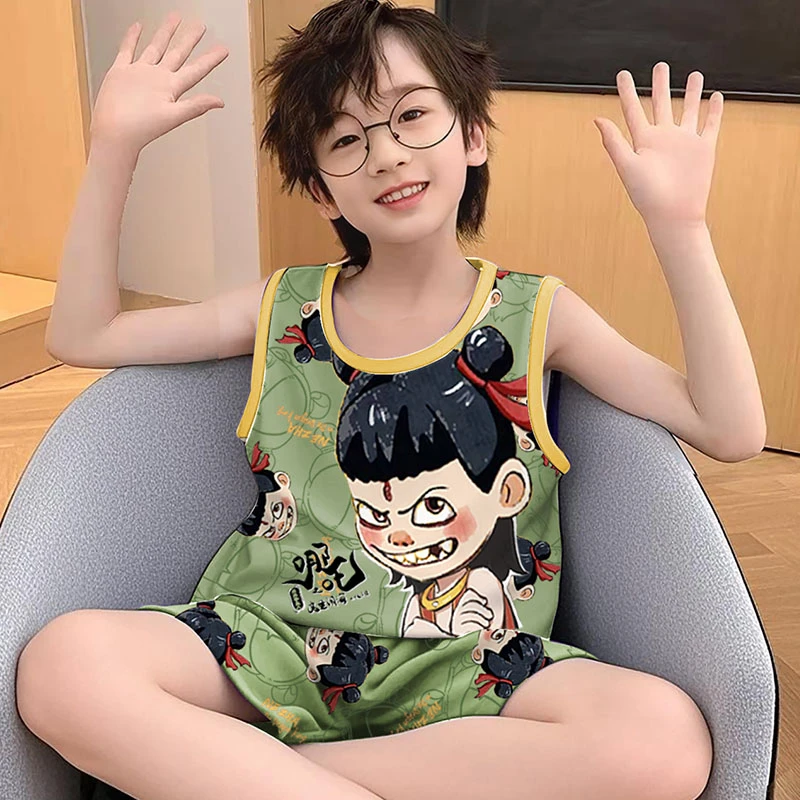 儿童睡衣男童薄款夏季无袖纯棉背心中大童小男孩夏天哪吒2025新款