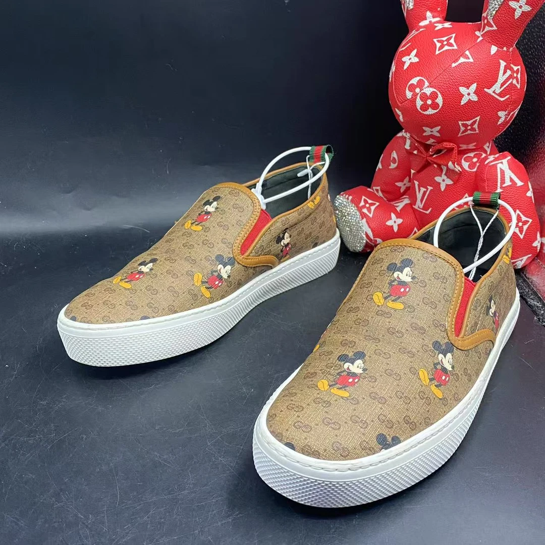 95新 GUCCI/古驰 【聚星福利】棕老花米老鼠一脚蹬板鞋38码ddm1950