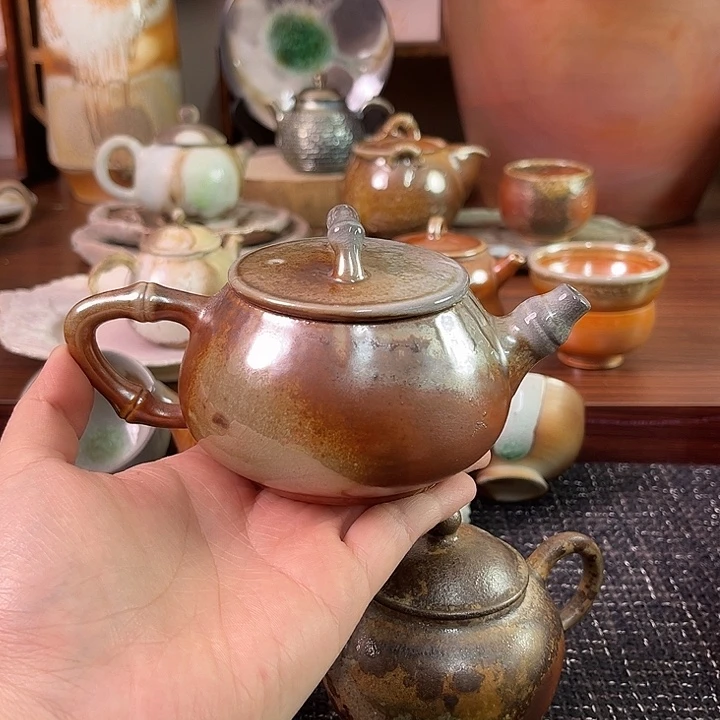 柴烧中白泥微微瑕石瓢壶