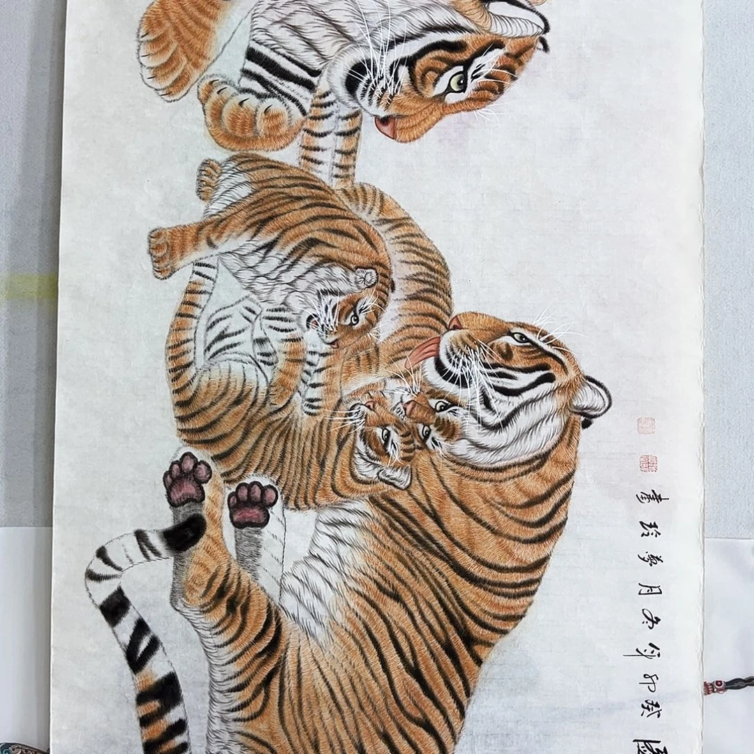 国画纸本工笔老虎