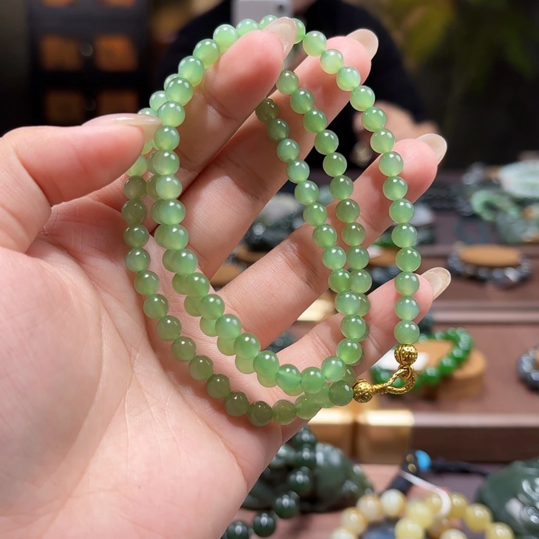 和田玉（碧玉）未镶嵌手链6 108 粉青 微猫