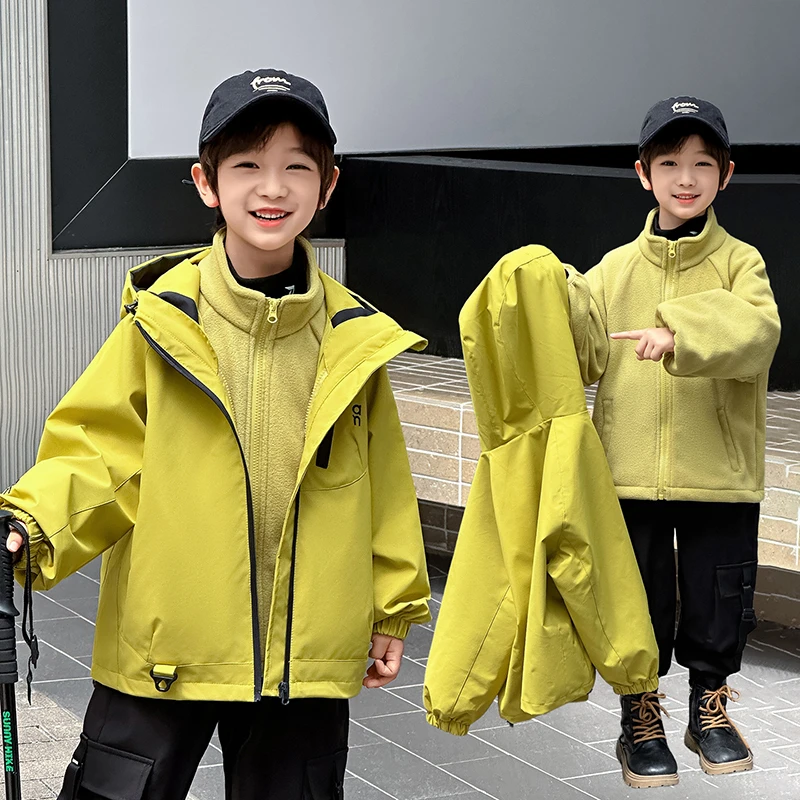 男童冲锋衣三合一秋冬2025新款儿童洋气韩版加绒加厚中大童外套潮