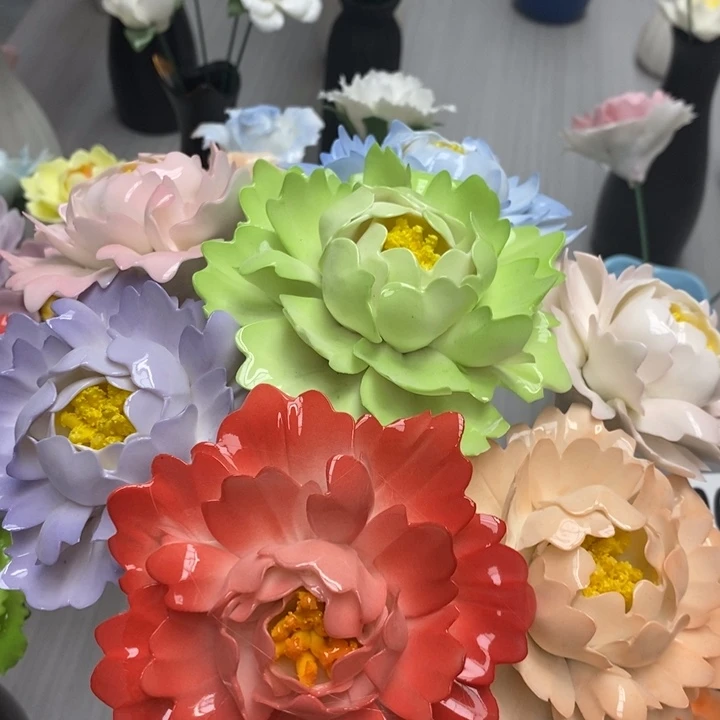 陶瓷陶瓷材料加工7朵大牡丹