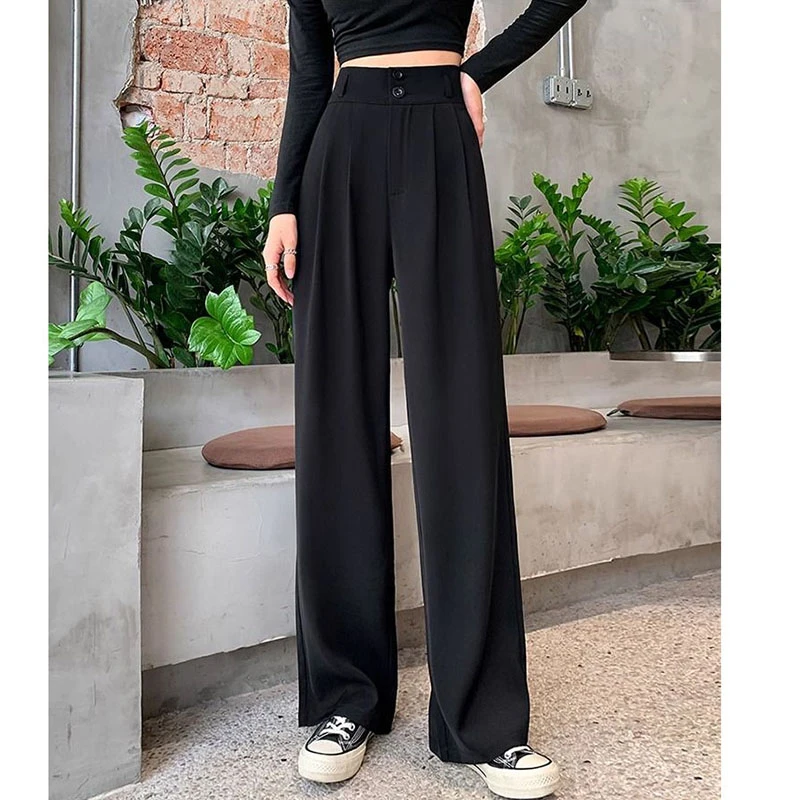 阔腿裤女春夏季2025新款梨形身材显瘦高腰垂感黑色直筒休闲西装裤