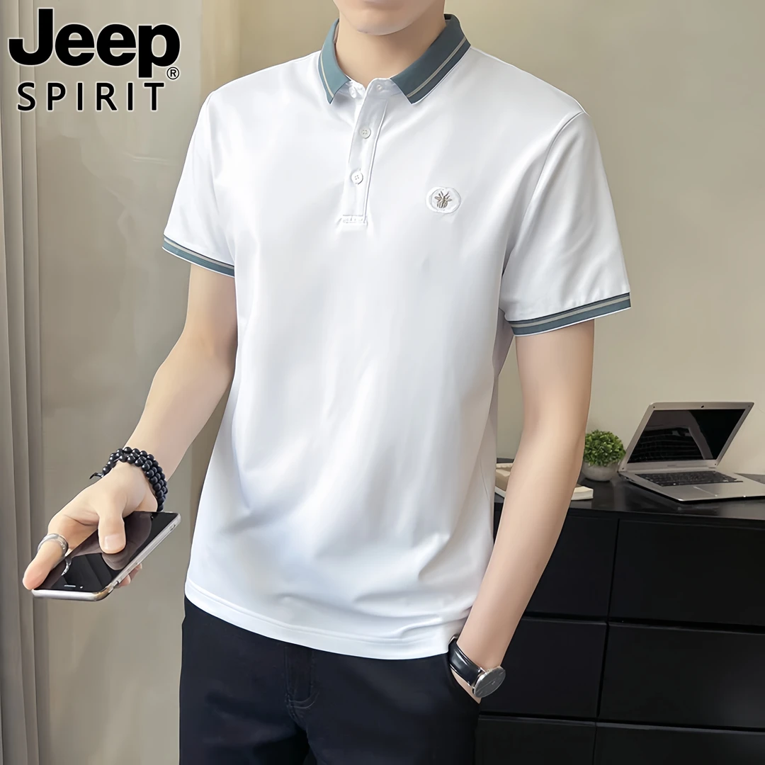 JEEP吉普夏短袖T恤男士薄款翻领美式polo衫高端休闲纯色潮牌上衣