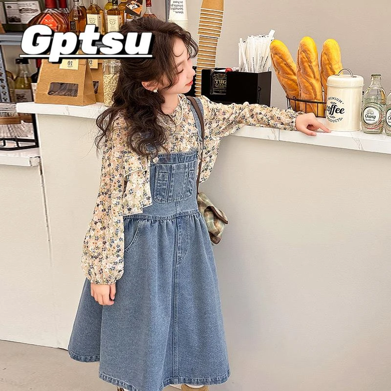 GPTSu女童牛仔抱婴袋裙子2025新款儿童套装秋季洋派韩版中大童装