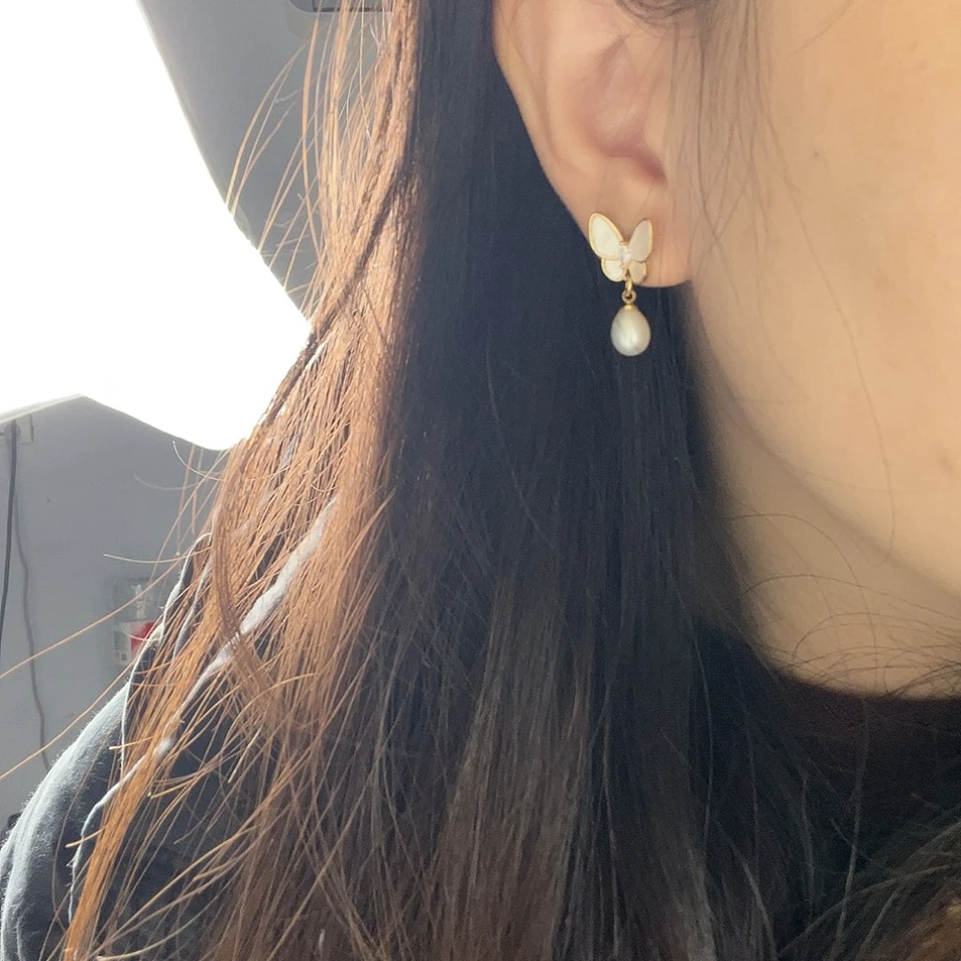 耳饰银S925镶嵌淡水珍珠