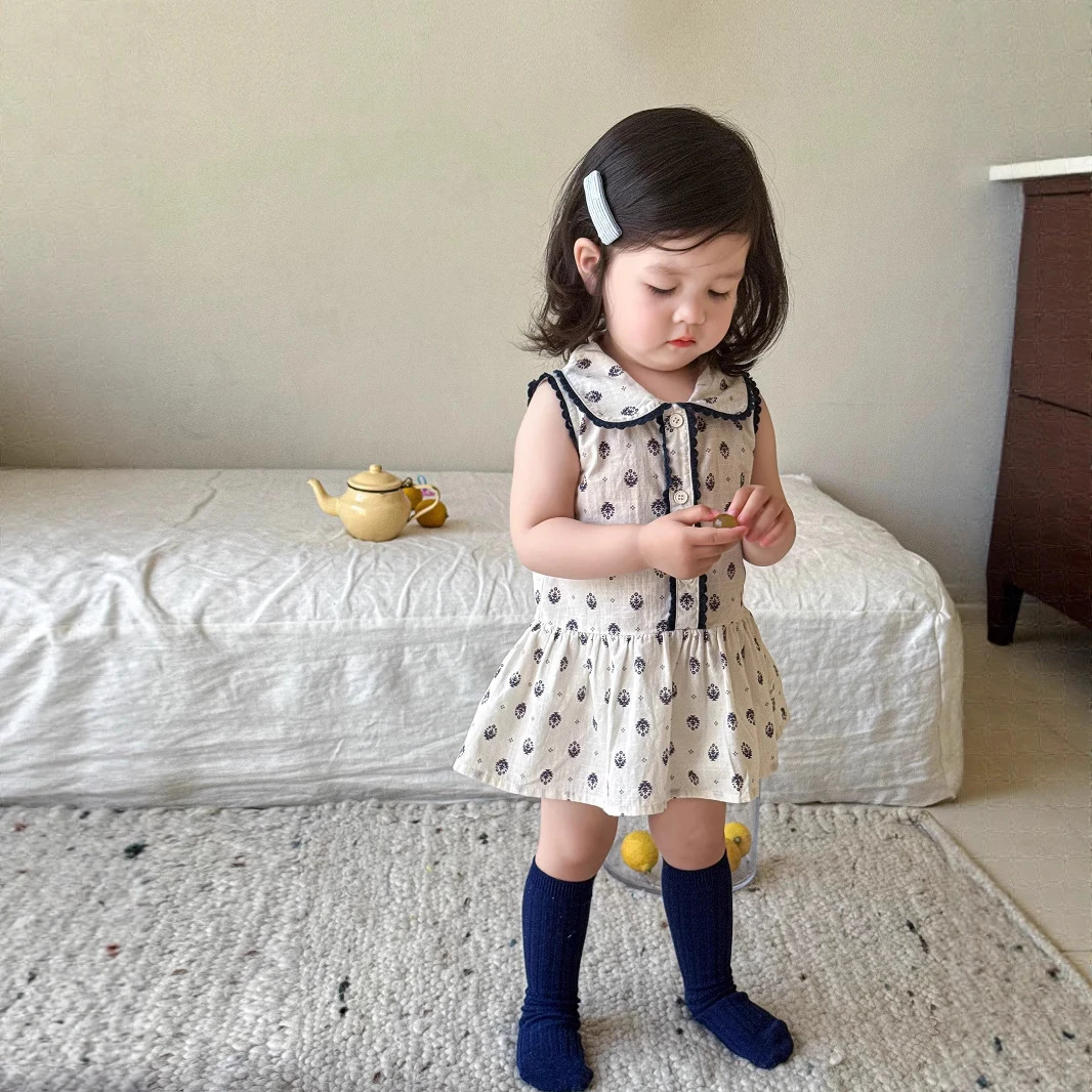 女童夏季碎花背心裙韩版透气公主娃娃领连衣裙宝宝洋气裙子