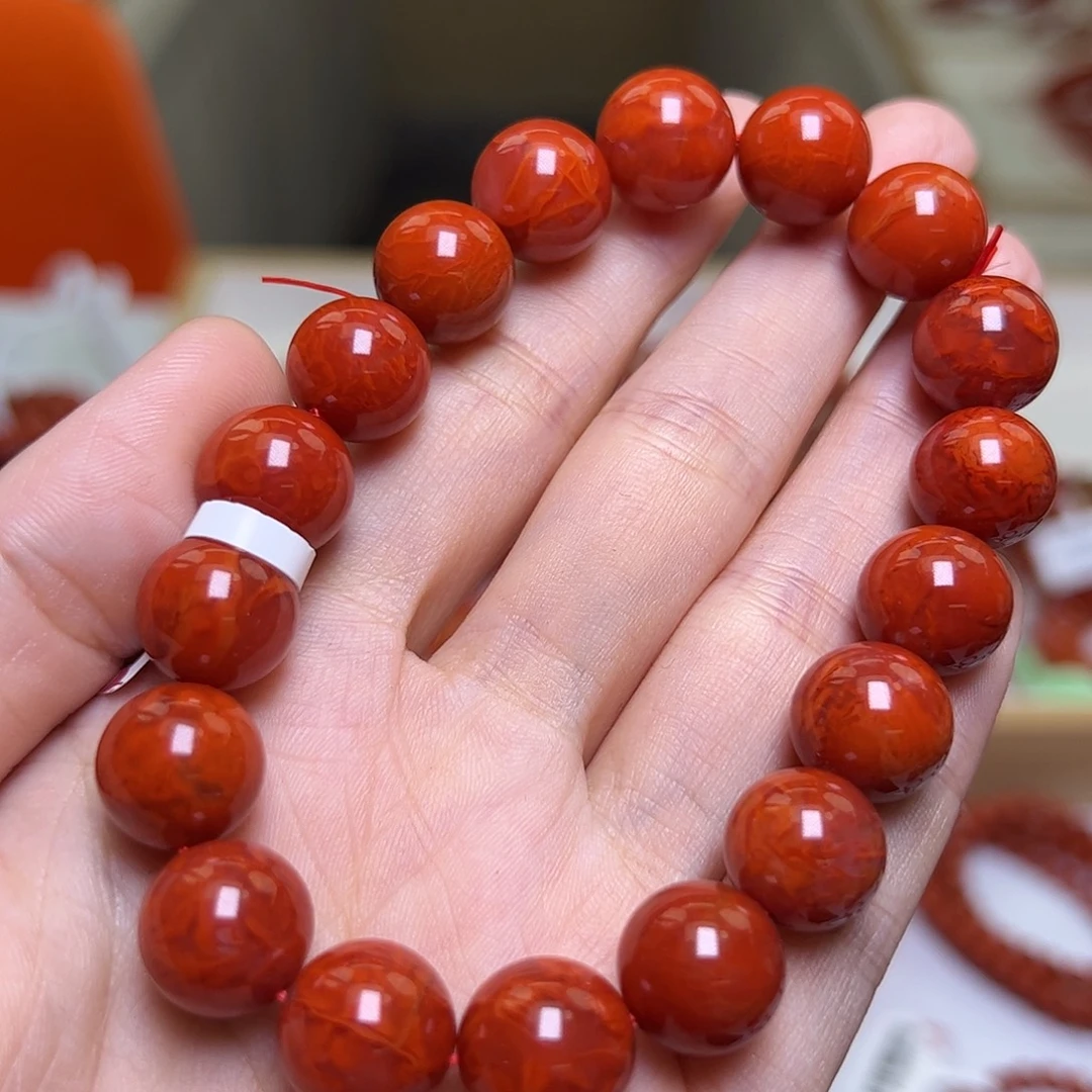 韶***华南红玛瑙未镶嵌手串瓦西满火焰纹11mm+