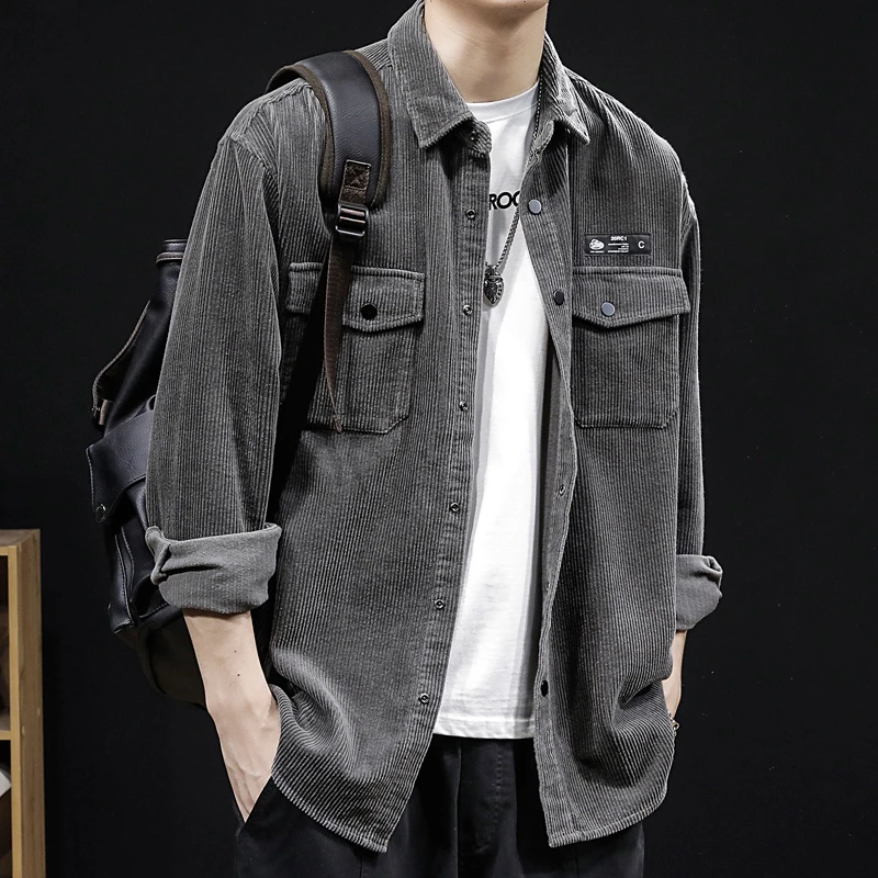 男士夹克灯芯绒衬衫秋冬季宽松衬衣休闲百搭工装外套长袖潮上衣BQ