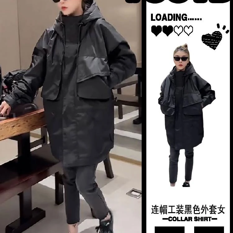 高级感连帽夹中长款风衣外套女秋冬2025加厚服工装夹克冲锋衣