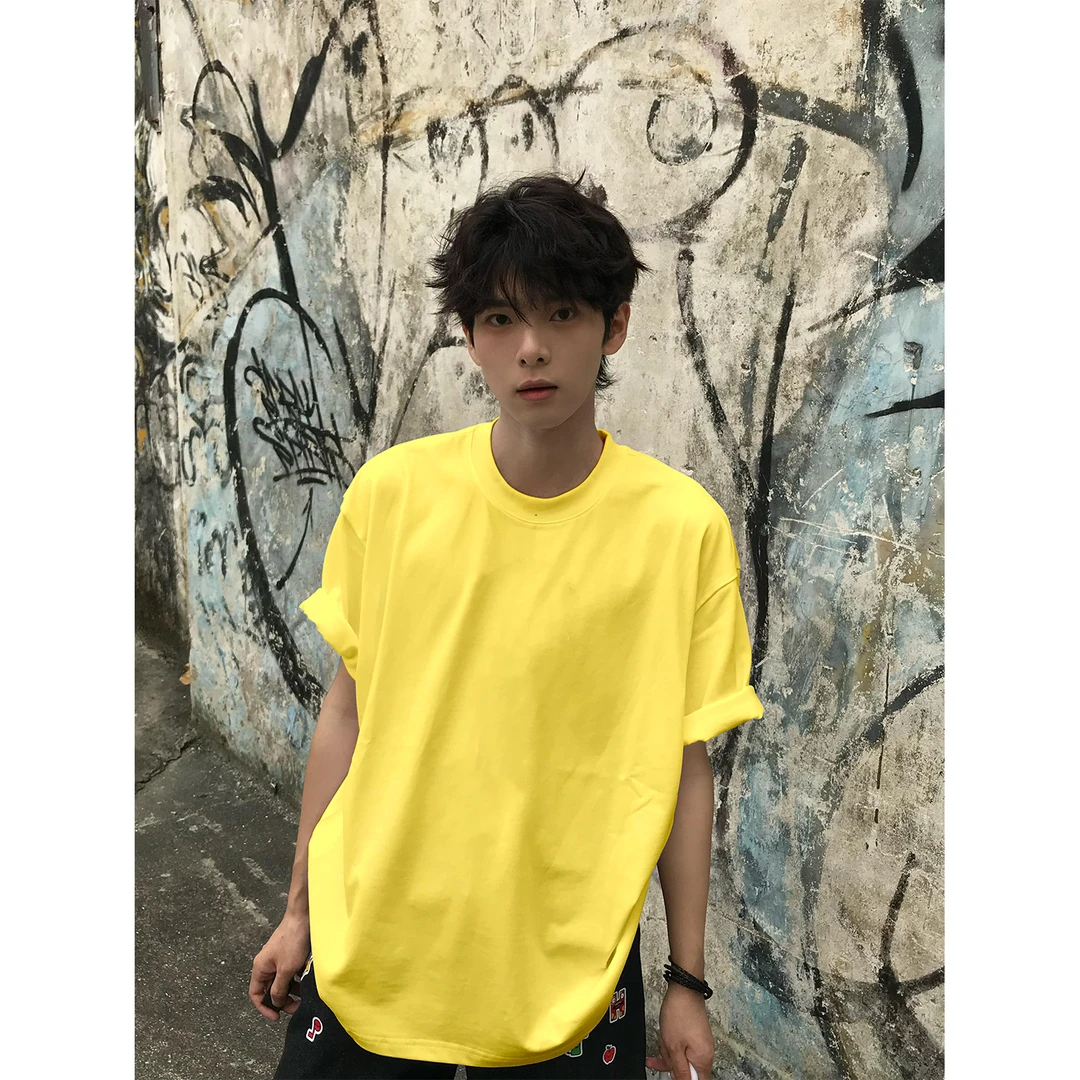 100%纯棉美式潮流纯色百搭短袖T恤男女夏季时尚休闲情侣上衣简约