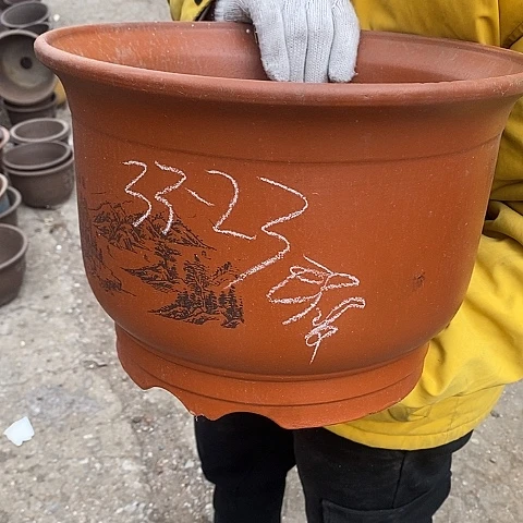 紫砂中国宜兴紫砂花盆，