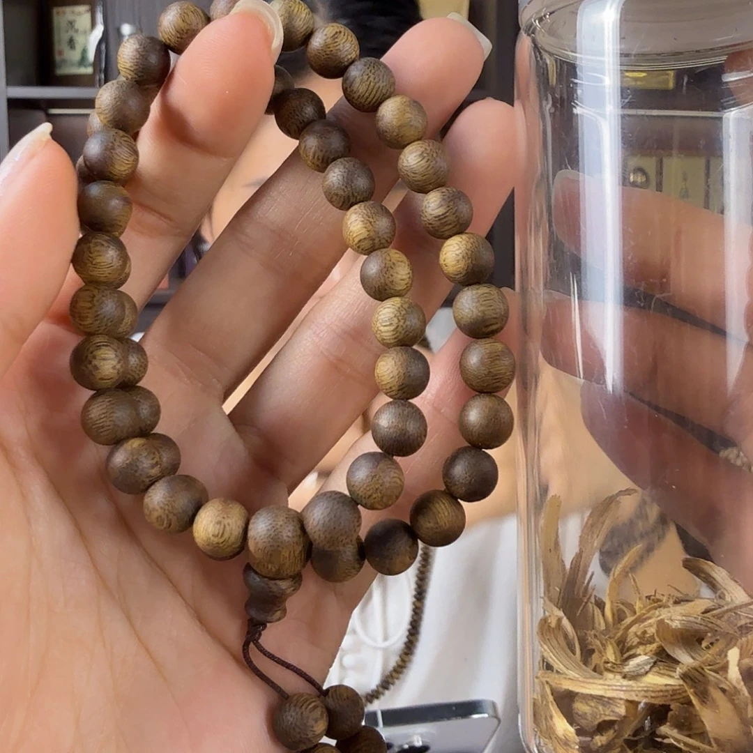 沉香碎屑沉香9mm圆珠双圈张勺子10g+