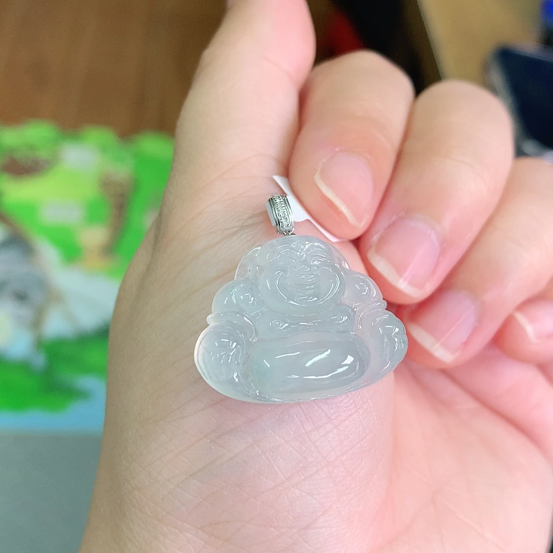 翡翠颈饰18K金镶嵌冰胶晴佛公21*26*6